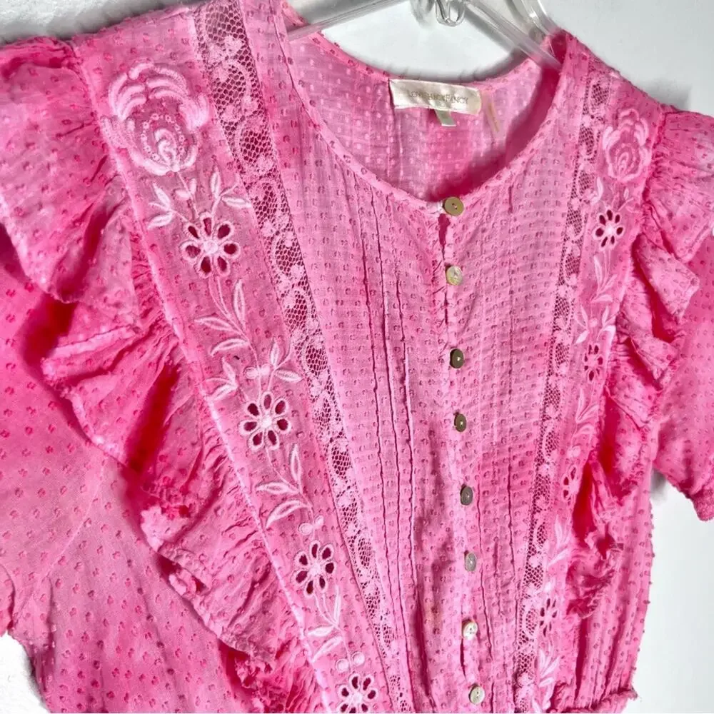 LoveShackFancy Sheldon Mini Dress in Fuchsia Pink Hand Dye Cotton  Sz  XS - Picture 7 of 10